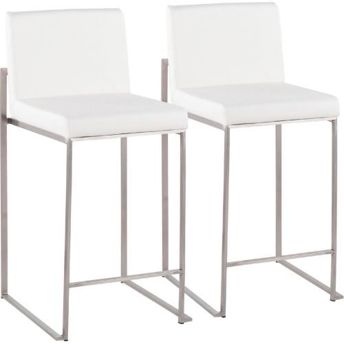 Fuji High Back 26" Counter Stool in White Leatherette & Stainless Steel (Set of 2)